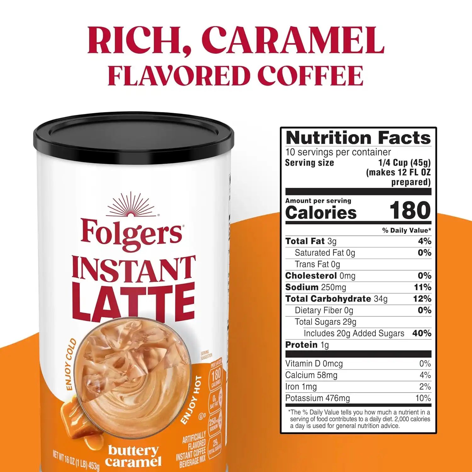 Alternative view of Folgers Buttery Caramel Flavored Instant Latte, 16 Ounce (Pack of 6)