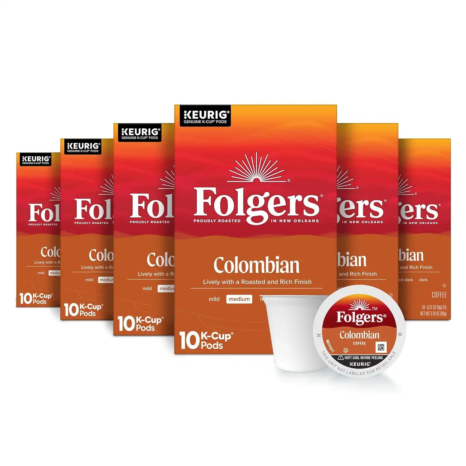 Folgers Colombian Coffee, Medium Roast, Keurig K-Cup Pods, 60 Count