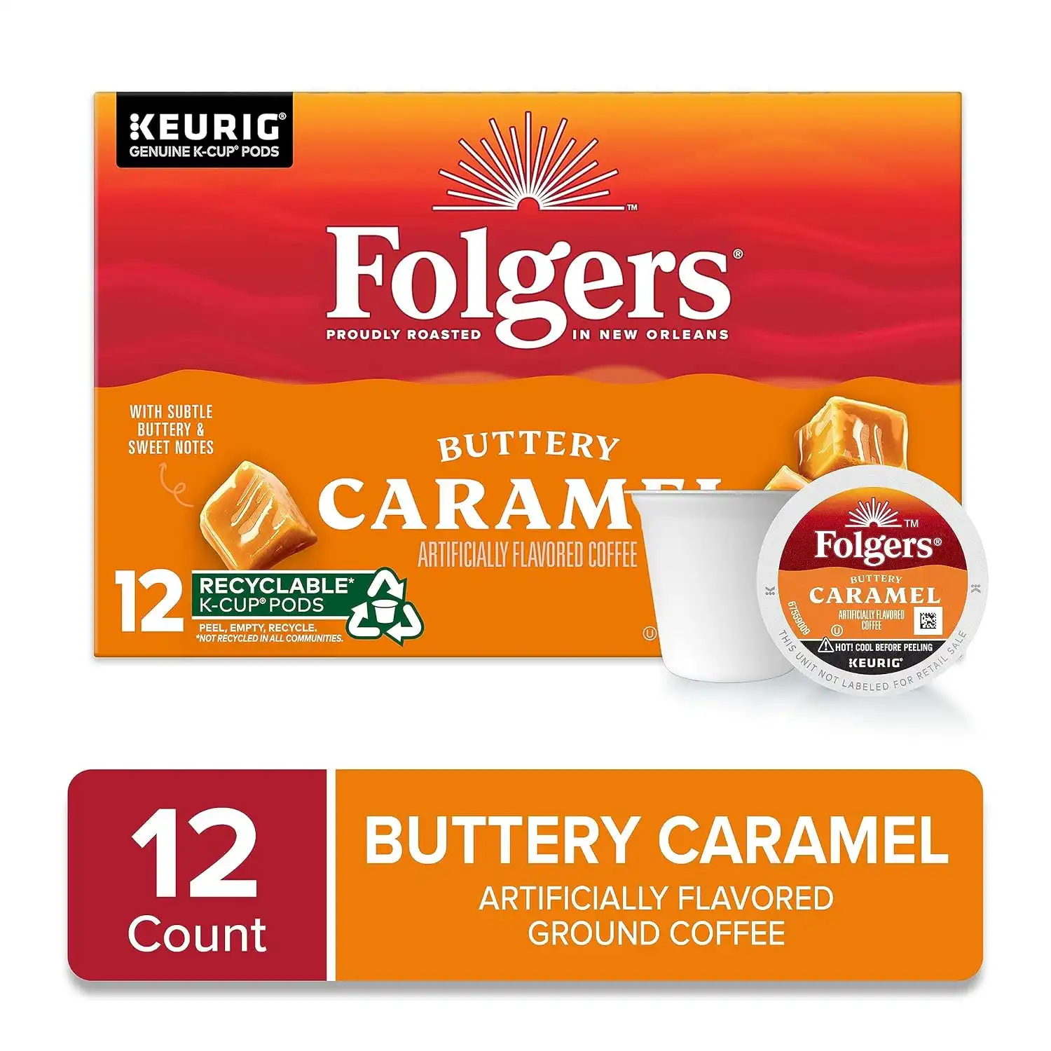 Alternative view of Folgers Buttery Caramel Flavored Coffee, 12 Keurig K-Cup Pods