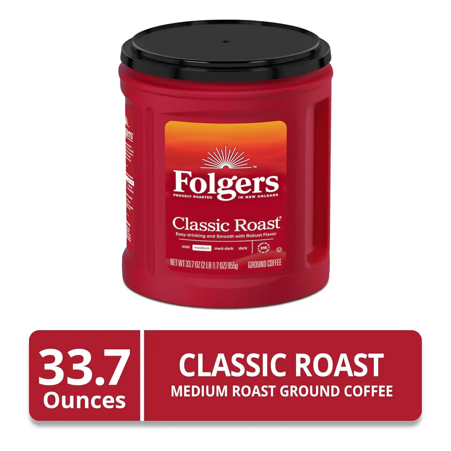 Alternative view of Folgers Classic Roast Ground Coffee, Medium Roast, 33.7 Oz. Canister