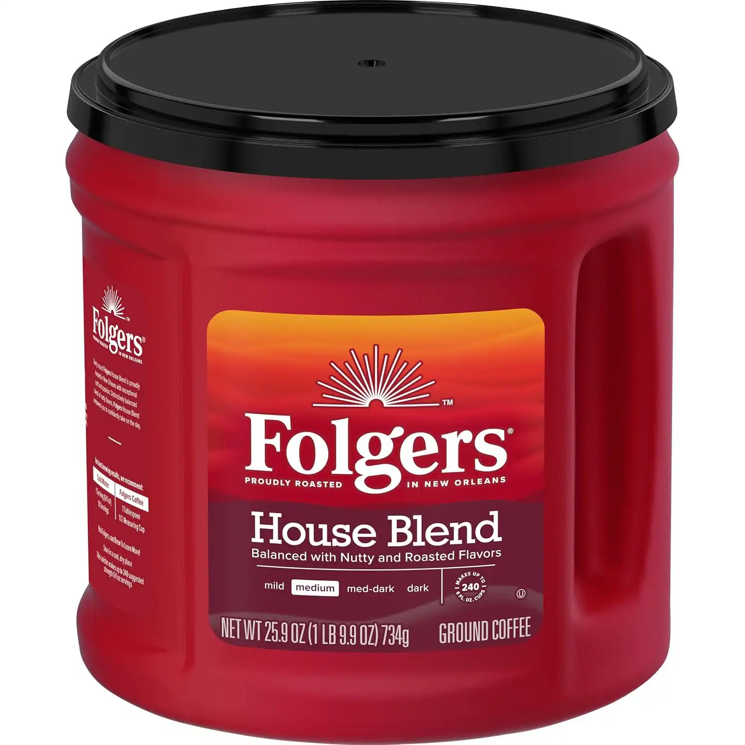 Folgers House Blend Ground Coffee, Medium Roast, 25.9 Ounce Canister