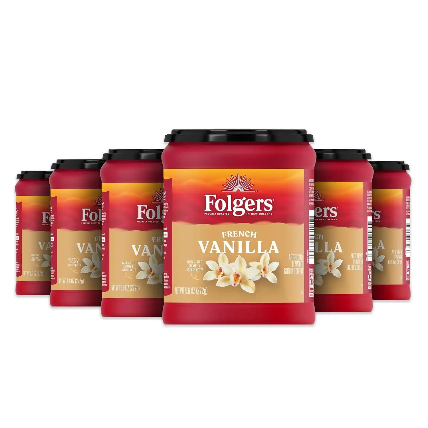 Folgers French Vanilla Artificially Flavored Ground Coffee, 6 Canisters
