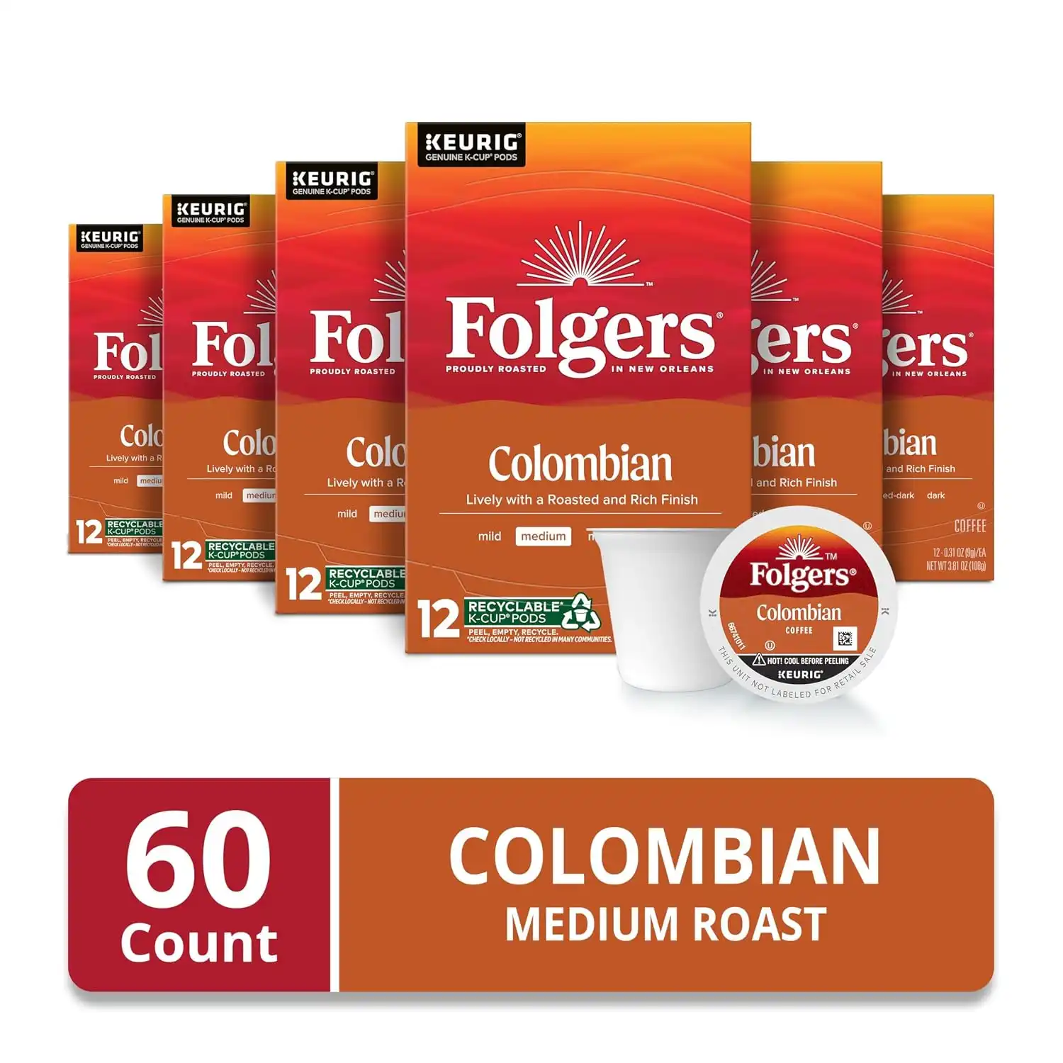 Alternative view of Folgers Colombian Coffee, Medium Roast, Keurig K-Cup Pods, 72 Count