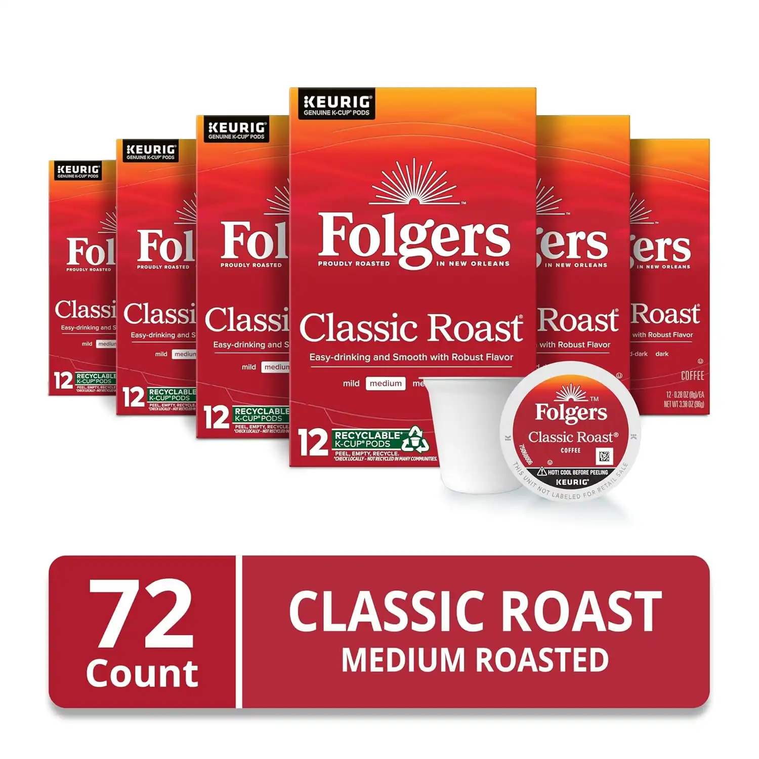 Alternative view of Folgers Classic Roast Coffee, Medium Roast, Keurig K-Cup Pods, 72 Count