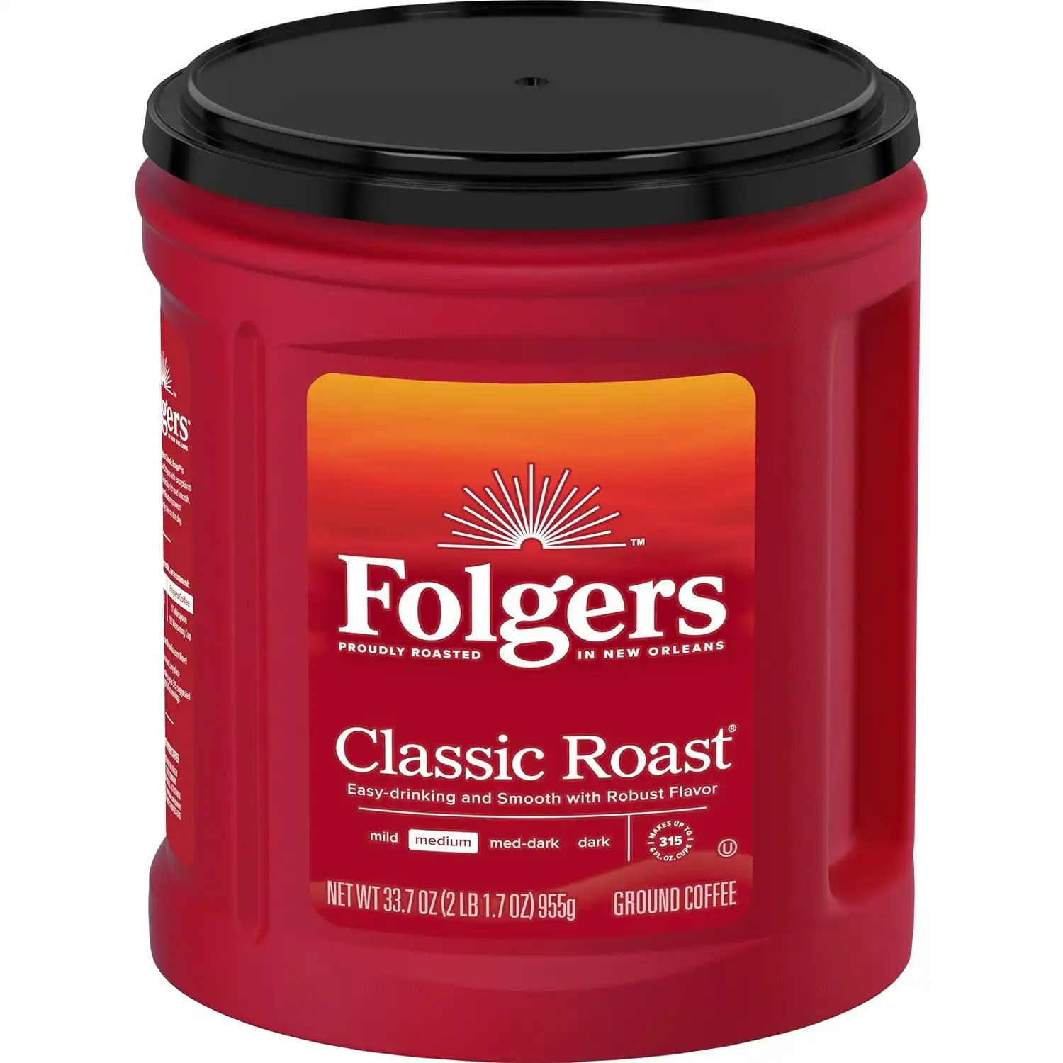 Folgers Classic Roast Ground Coffee, Medium Roast, 33.7 Oz. Canister