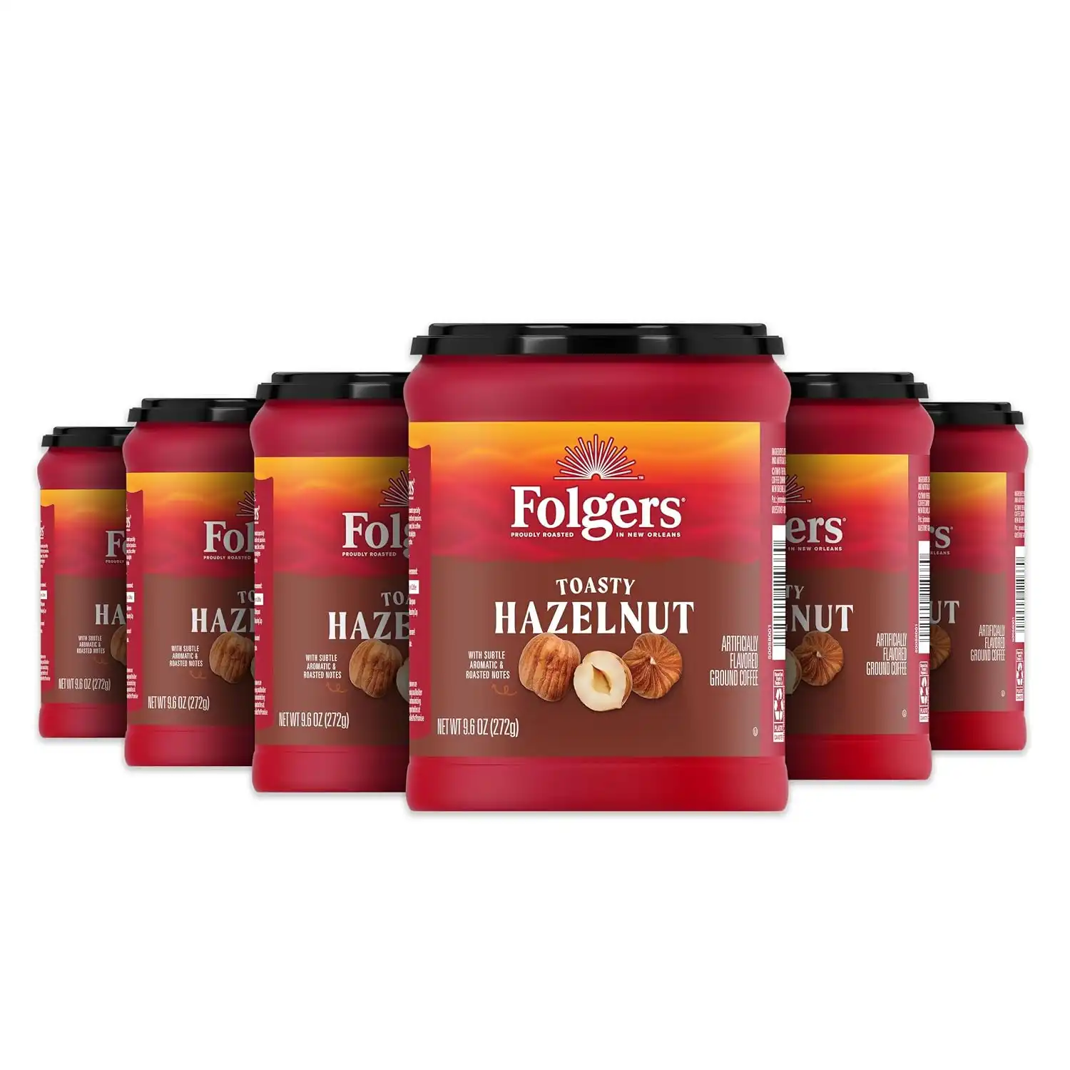 Folgers Toasty Hazelnut Artificially Flavored Ground Coffee, 6 Canisters