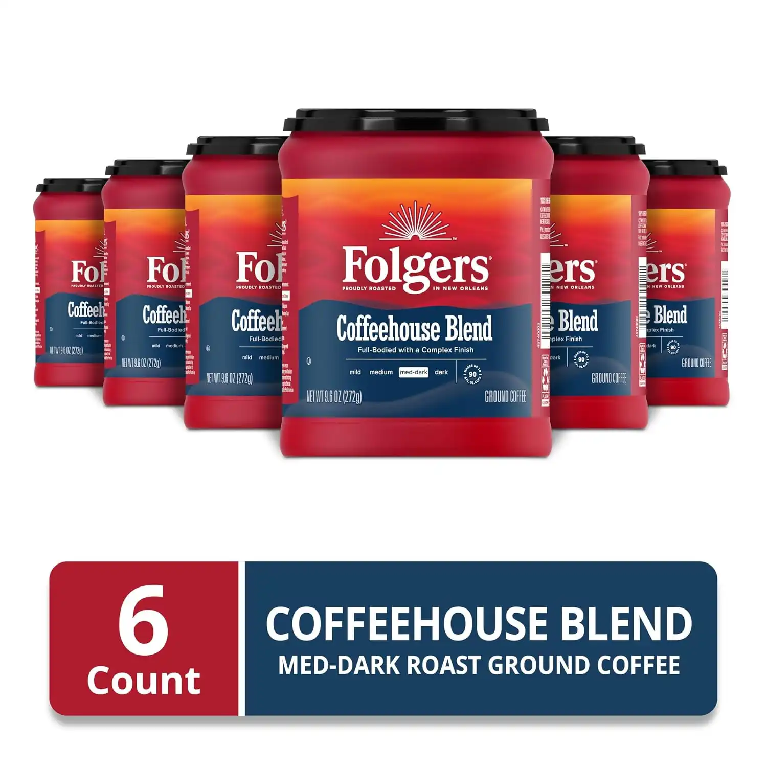Alternative view of Folgers Coffeehouse Blend Ground Coffee, 6 (9.6-Oz.) Canisters