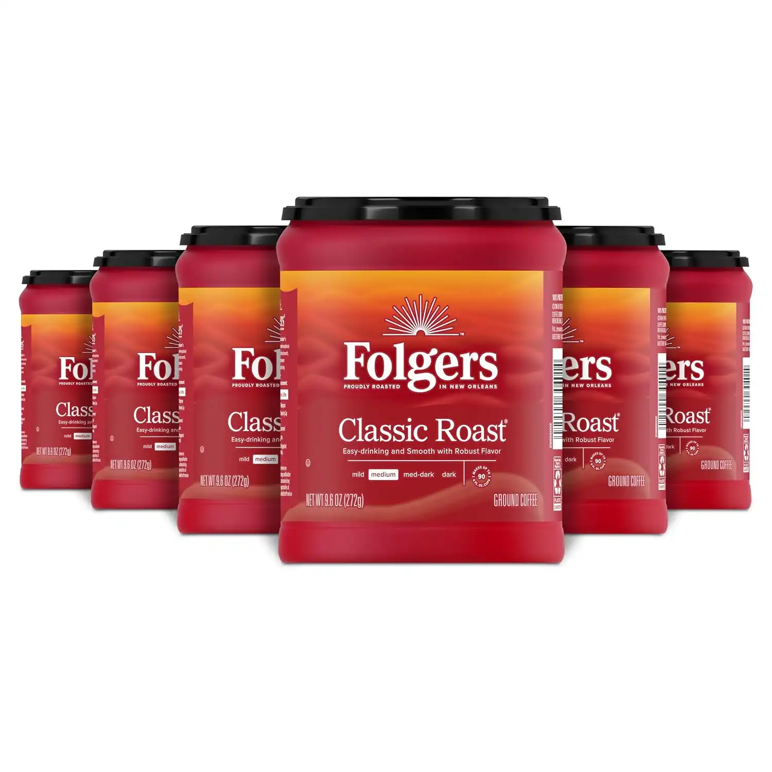 Folgers Classic Roast Medium Roast Ground Coffee, Limited-Edition Canisters for America’s 250th Anniversary, 9.6 Oz. (Case of 6)