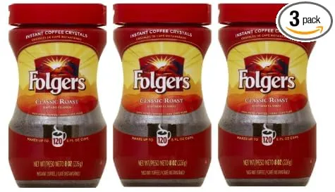 Folgers Instant Coffee Crystals, Classic Roast, 8 ounces, 3 pack