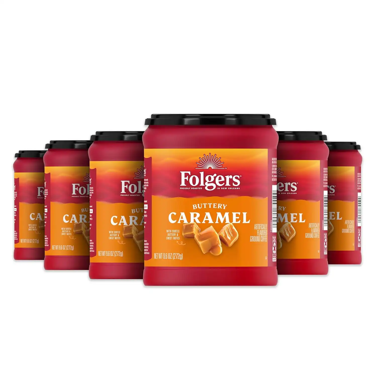 Folgers Buttery Caramel Artificially Flavored Ground Coffee, 6 Canisters