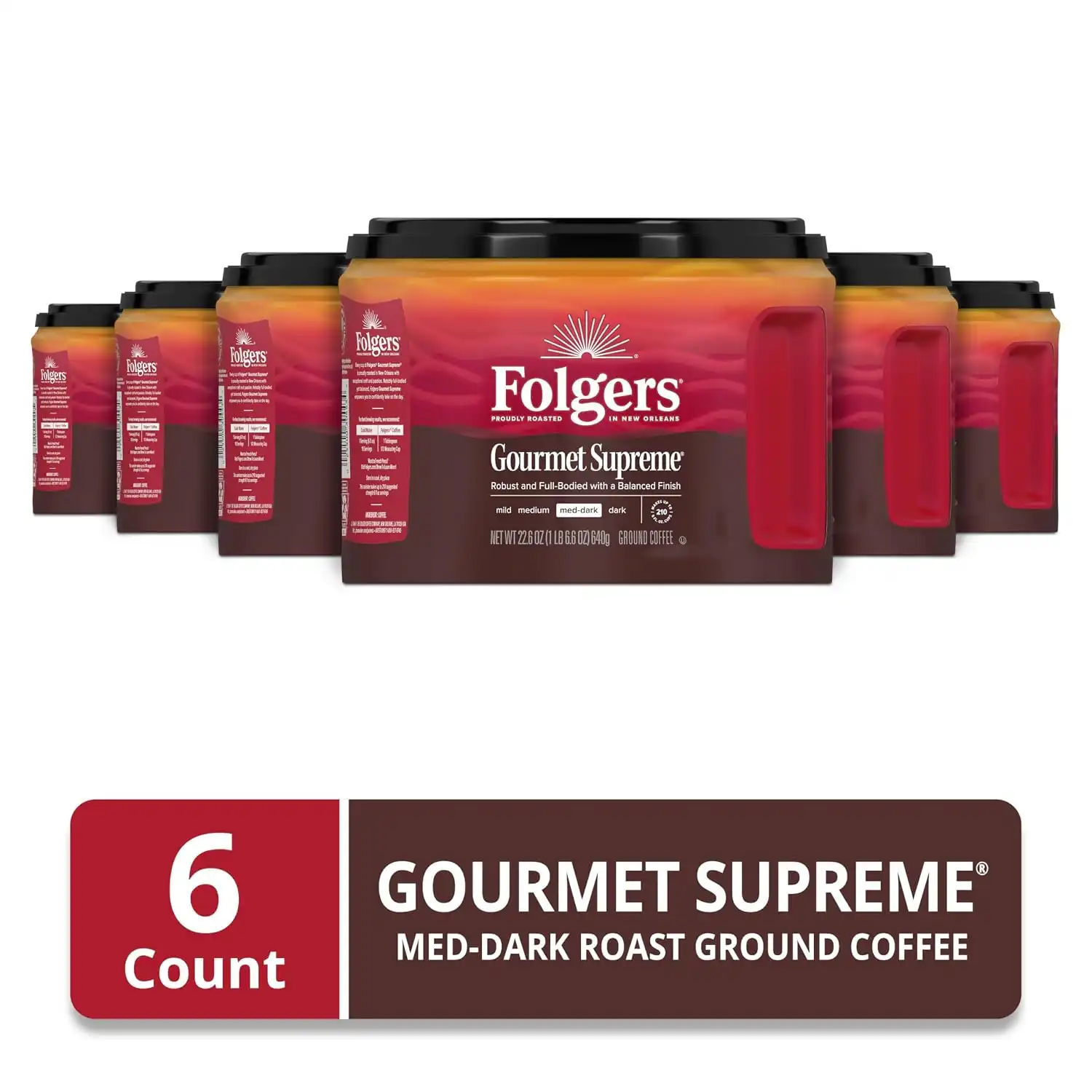 Alternative view of Folgers Gourmet Supreme Ground Coffee, Medium-Dark, 6 (22.6 Oz.) Canisters