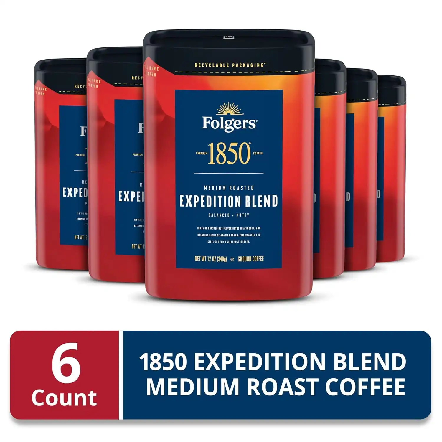 Alternative view of Folgers 1850 Expedition Blend Ground Coffee, 6 Canisters