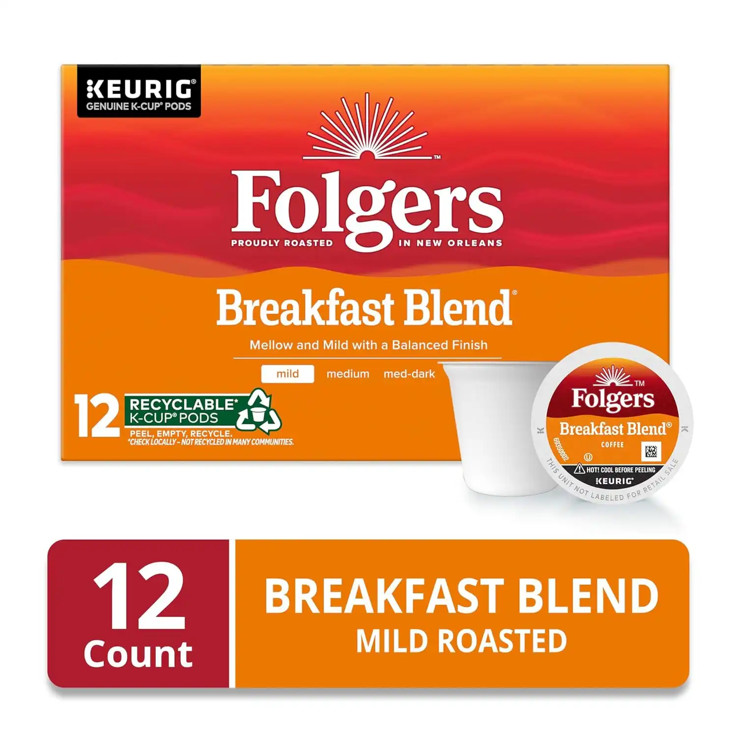 Alternative view of Folgers Breakfast Blend Coffee, Mild Roast, Keurig K-Cup Pods, 12 Count