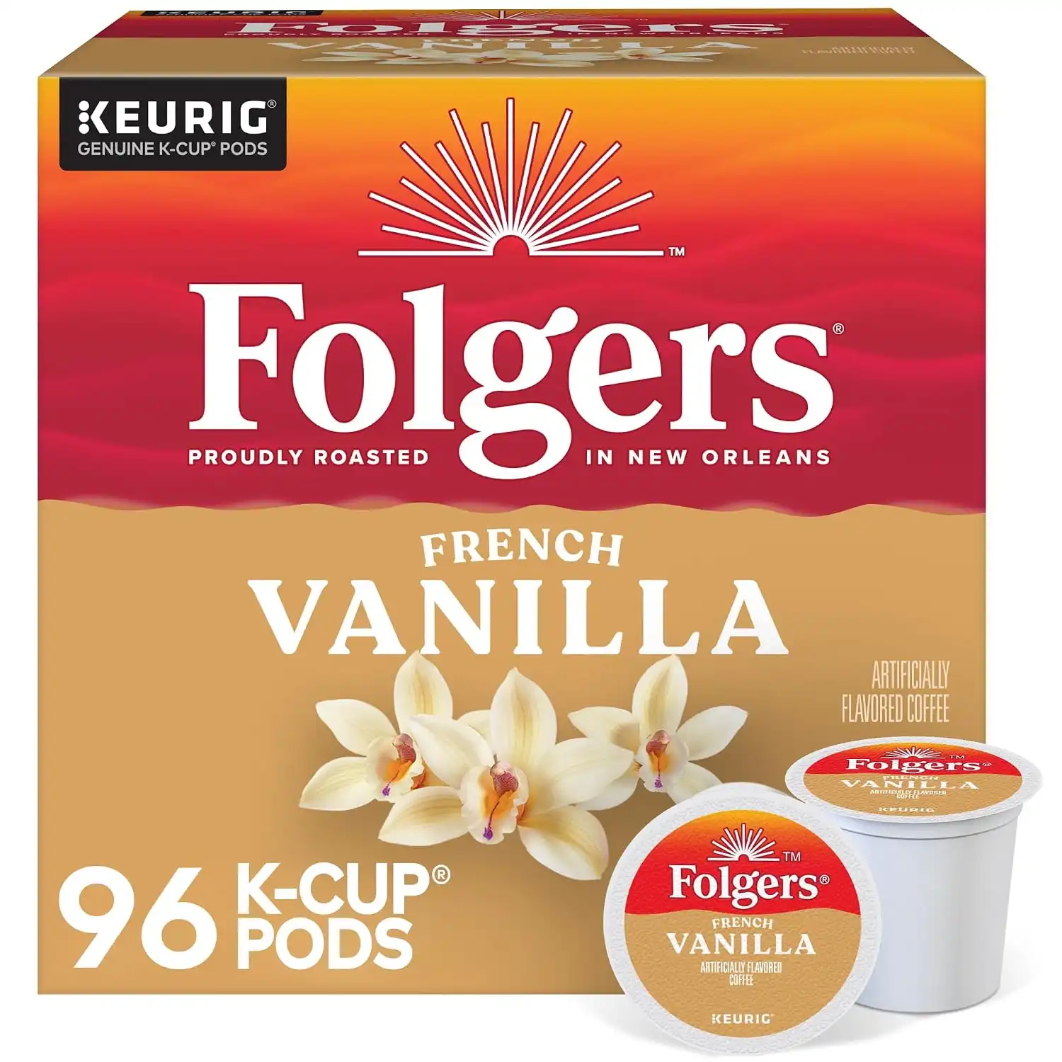 Folgers Vanilla Biscotti Flavored Coffee, 96 Keurig K-Cup Pods